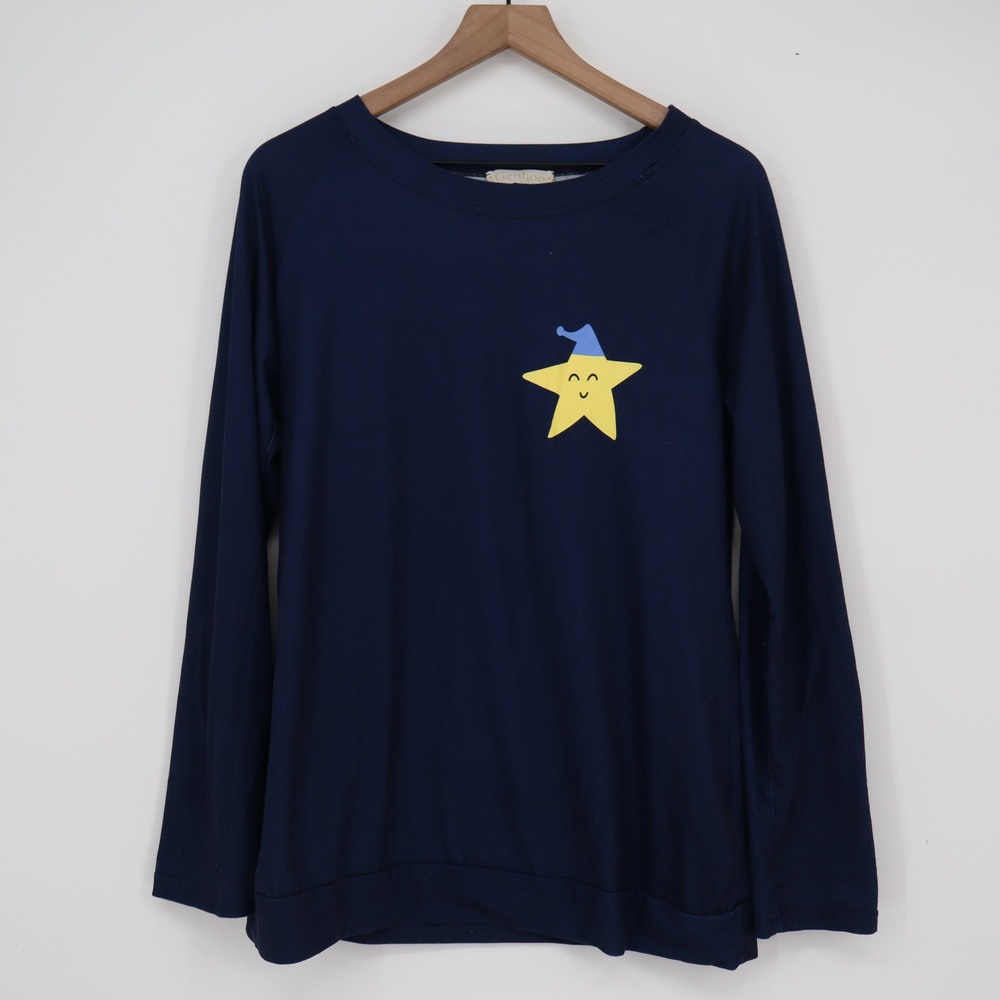 Genhoo Navy Blue Long Sleeve Star Graphic Pajama Top Small Loungewear Shirt